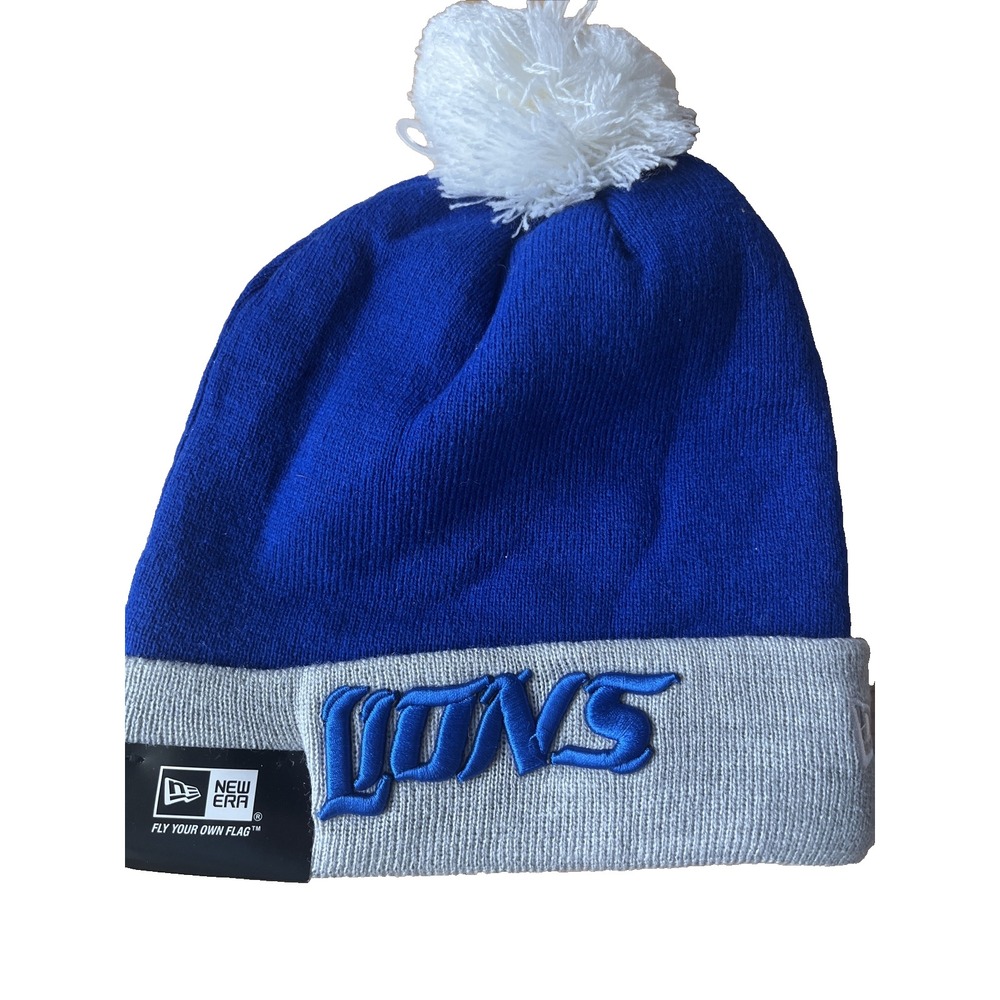 Rare Detroit Lions Knit Winter Hat Beanie New Era Cap FLEECE Lined Blue NWT